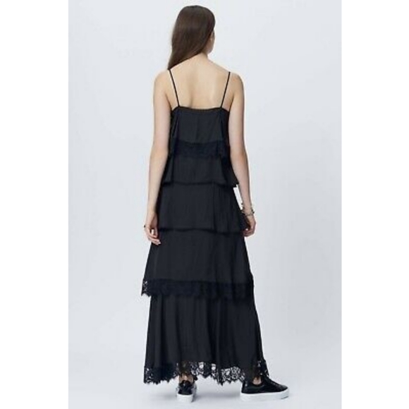 Rebecca Minkoff Slip Dress Womens Size 2 Black Maxi Tiered Lace Spaghetti Strap - Picture 8 of 15